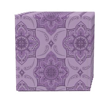 Napkin Set of 4, 100% Cotton, 20x20", Purple Damask Paisley