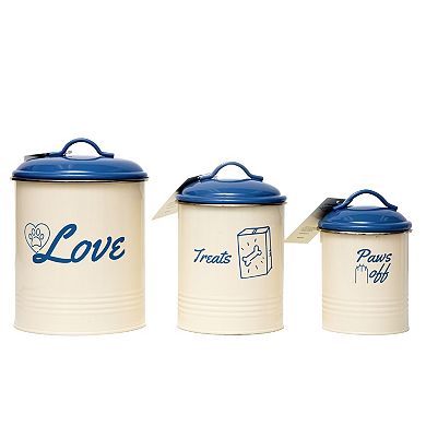 Country Living Pet Treat Storage Canisters, French Blue & Cream, Set of 3