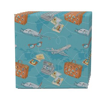 Napkin Set of 4, 100% Cotton, 20x20", Travel Journey