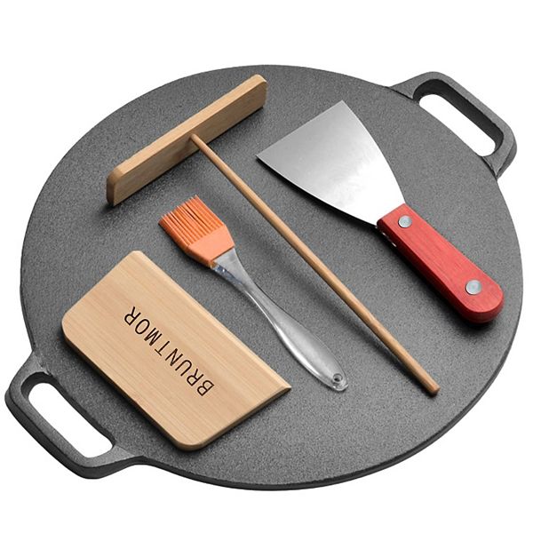 Pre Seasoned Cast Iron 12 Inch Crepe Pan Set 5 Piece Kitchen Pancake Grill