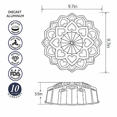 Baker's Secret Fluted Cake Pan, Cast Aluminum 2 Layers Nonstick Coating (Amour)