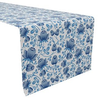 Table Runner, 100% Cotton, 16x72", Rose Petals Blue