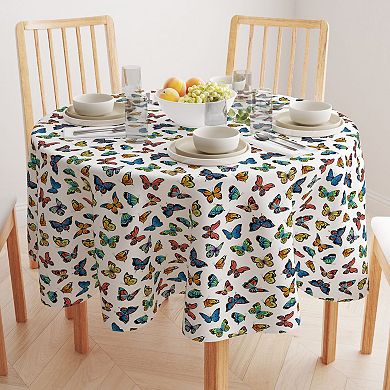 Round Tablecloth, 100% Cotton, 60 Round", Butterflies in Bold Colors