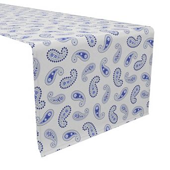 Table Runner, 100% Cotton, 16x72", Modern Blue Paisley