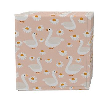 Napkin Set of 4, 100% Cotton, 20x20", Daisies and Ducks