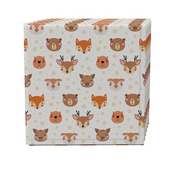 Napkin Set of 4, 100% Cotton, 20x20", Woodland Animal Faces