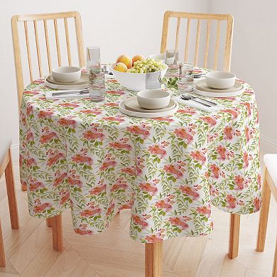 Round Tablecloth, 100% Cotton, 60 Round", Delicate Watercolor Floral
