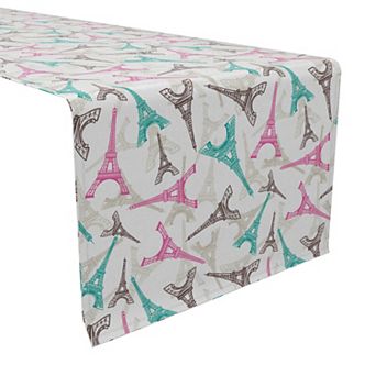 Table Runner, 100% Cotton, 16x108", Eiffel Tower Sketch