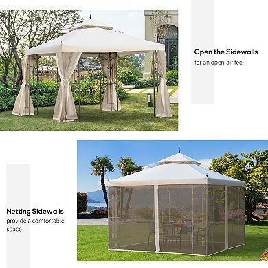 Outsunny 10' x 10' Gazebo Outdoor Garden Canopy w/ Mesh Curtains, Cream White