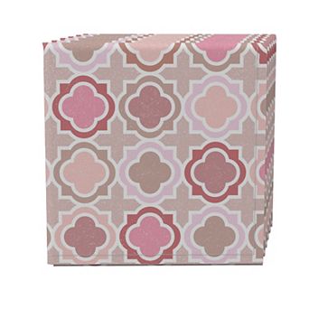 Napkin Set of 4, 100% Cotton, 20x20", Pink Geometric Tiles