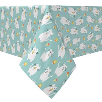 Square Tablecloth, 100% Cotton, 60x60", Sweet Cats and Ice Cream