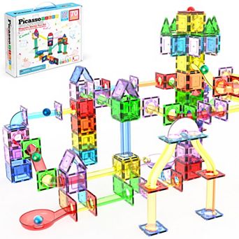 PicassoTiles 70 pc STEM Toy, Marble Run, Magnet Tile, Building Blocks for Kids Age 3 & Up, PTG70