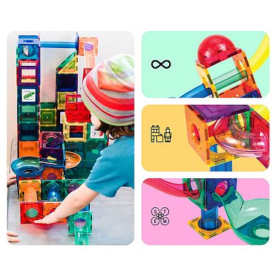 PicassoTiles 70 PC Marble Run Race Track Building Block & Magnetic Tiles, STEM Toy for Kids 3+