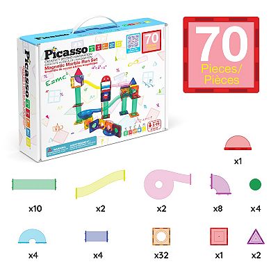 PicassoTiles 70 PC Marble Run Race Track Building Block & Magnetic Tiles, STEM Toy for Kids 3+