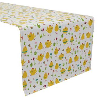 Table Runner, 100% Cotton, 16x108", Dancing Chickens