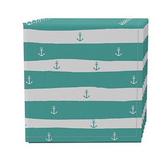Napkin Set of 4, 100% Cotton, 20x20", Marine Anchors Stripe