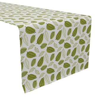 Table Runner, 100% Cotton, 16x72", Green Tea Leaves