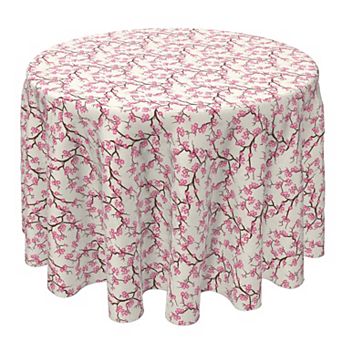 Round Tablecloth, 100% Cotton, 60 Round", Pink Springtime Cherry Blossoms