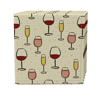 Napkin Set of 4, 100% Cotton, 20x20", Simple Wine Glasses