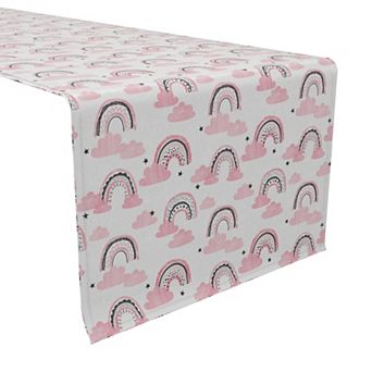 Table Runner, 100% Cotton, 16x108", Pink Rainbows and Clouds