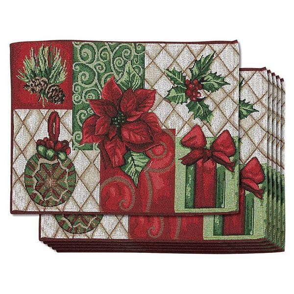 Cloth Christmas Table Placemats, Set of 6 Holiday Placemats for Xmas