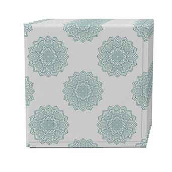 Napkin Set of 4, 100% Cotton, 20x20", Green Mandala Design
