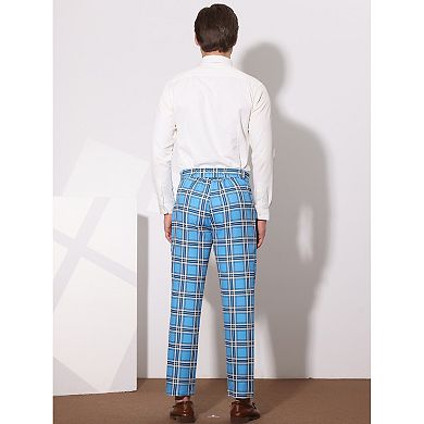 Men's Plaid Business Pants Regular Fit Formal Prom Checked Trousers
