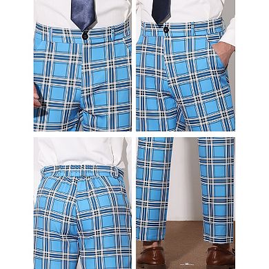 Men's Plaid Business Pants Regular Fit Formal Prom Checked Trousers