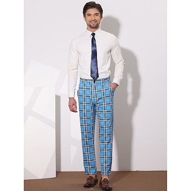 Men's Plaid Business Pants Regular Fit Formal Prom Checked Trousers