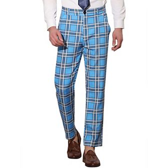 Men's Plaid Business Pants Regular Fit Formal Prom Checked Trousers