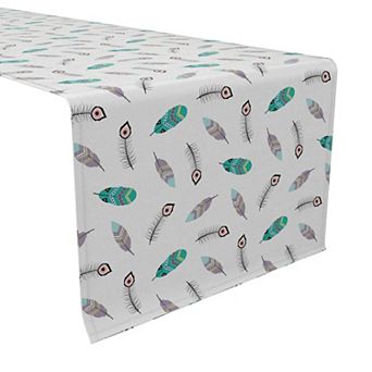 Table Runner, 100% Cotton, 16x72", Boho Print Feathers