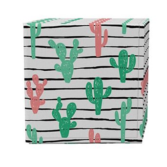 Napkin Set of 4, 100% Cotton, 20x20", Drawn Cactus Stripe
