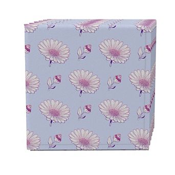 Napkin Set of 4, 100% Cotton, 20x20", Delicate Flower Illustration