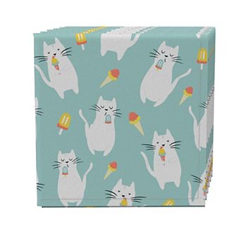 Napkin Set of 4, 100% Cotton, 20x20", Sweet Cats and Ice Cream