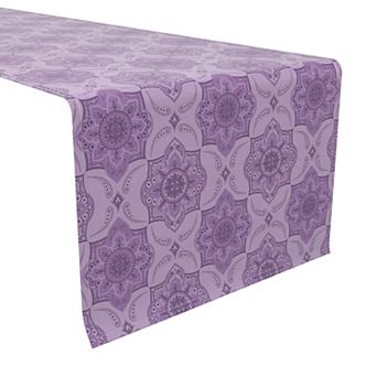 Table Runner, 100% Cotton, 16x72", Purple Damask Paisley