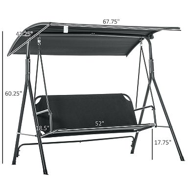 Porch Swing Hammock Bench Chair, Steel 3-seat W/ Adjustable Canopy, Black