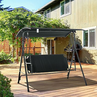 Porch Swing Hammock Bench Chair, Steel 3-seat W/ Adjustable Canopy, Black