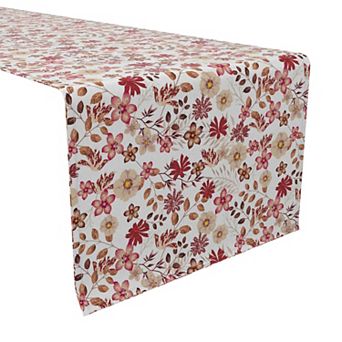 Table Runner, 100% Cotton, 16x72", Burgundy Fall Floral