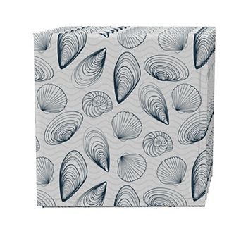 Napkin Set of 4, 100% Cotton, 20x20", Ocean Shells and Waves