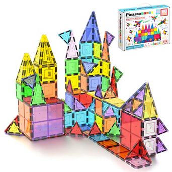 PicassoTiles 60 pc STEM Toy Magnetic Tiles, Building Blocks for Kids Ages 3 & Up, PT60