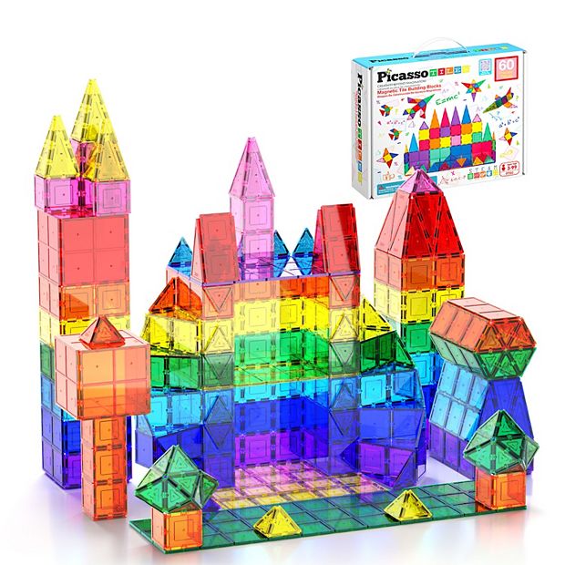 PicassoTiles 30 Piece Magnetic Building Blocks Mini Diamond Series Tra