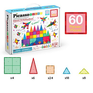 Picasso Tiles 60 PC Magnetic Tiles, Magnetic Building Blocks for Kids, Magnet for Kids 3+