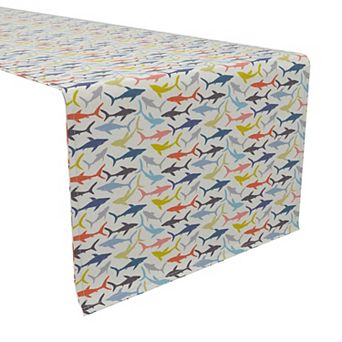 Table Runner, 100% Cotton, 16x72", Shark Waters