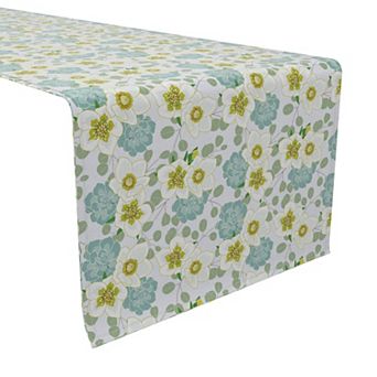 Table Runner, 100% Cotton, 16x72", Succulents and Eucalyptus Floral