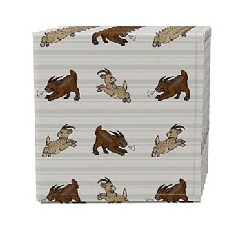 Napkin Set of 4, 100% Cotton, 20x20", Jumping Goats