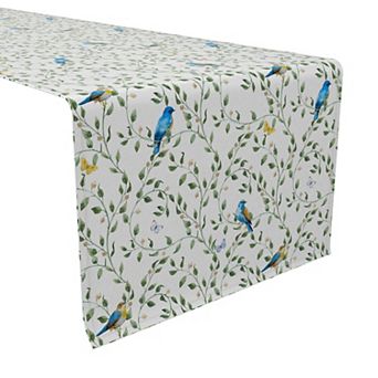Table Runner, 100% Cotton, 16x108", Birds on Vines