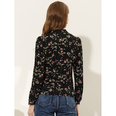 Women's Floral Print V Neck Office Long Sleeve Blouse