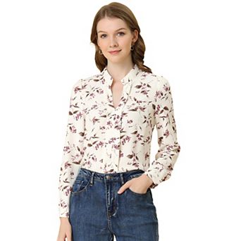 Women's Floral Print V Neck Office Long Sleeve Blouse
