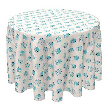Round Tablecloth, 100% Cotton, 60 Round", Baby Blue Owls