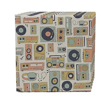 Napkin Set of 4, 100% Cotton, 20x20", Retro Music Pattern